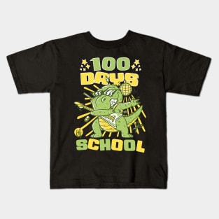 100 Days of school featuring a Rocking T-rex dino #1 Kids T-Shirt